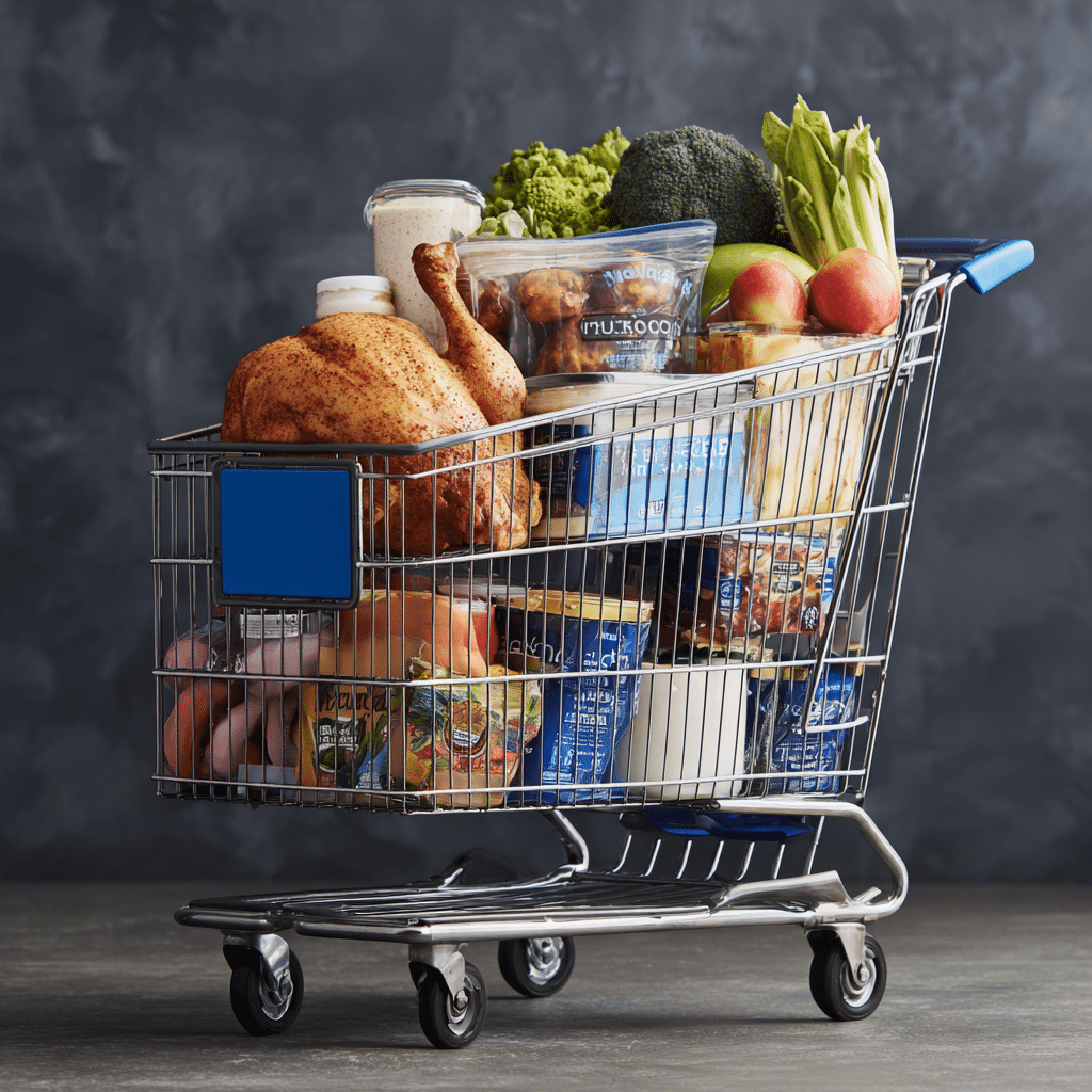 Grocery cart of healthy Walmart meals