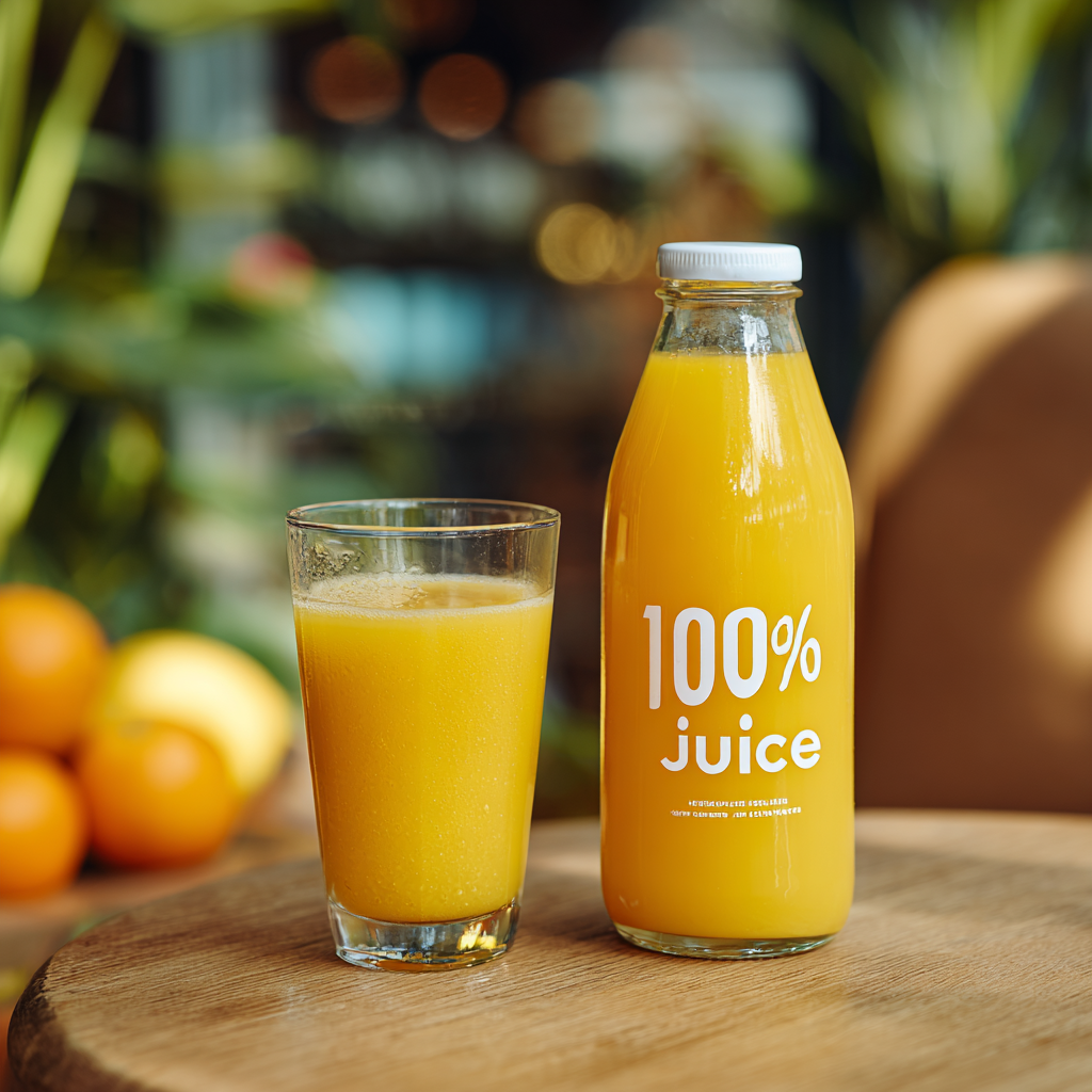 100% juice beverage served chilled in glass