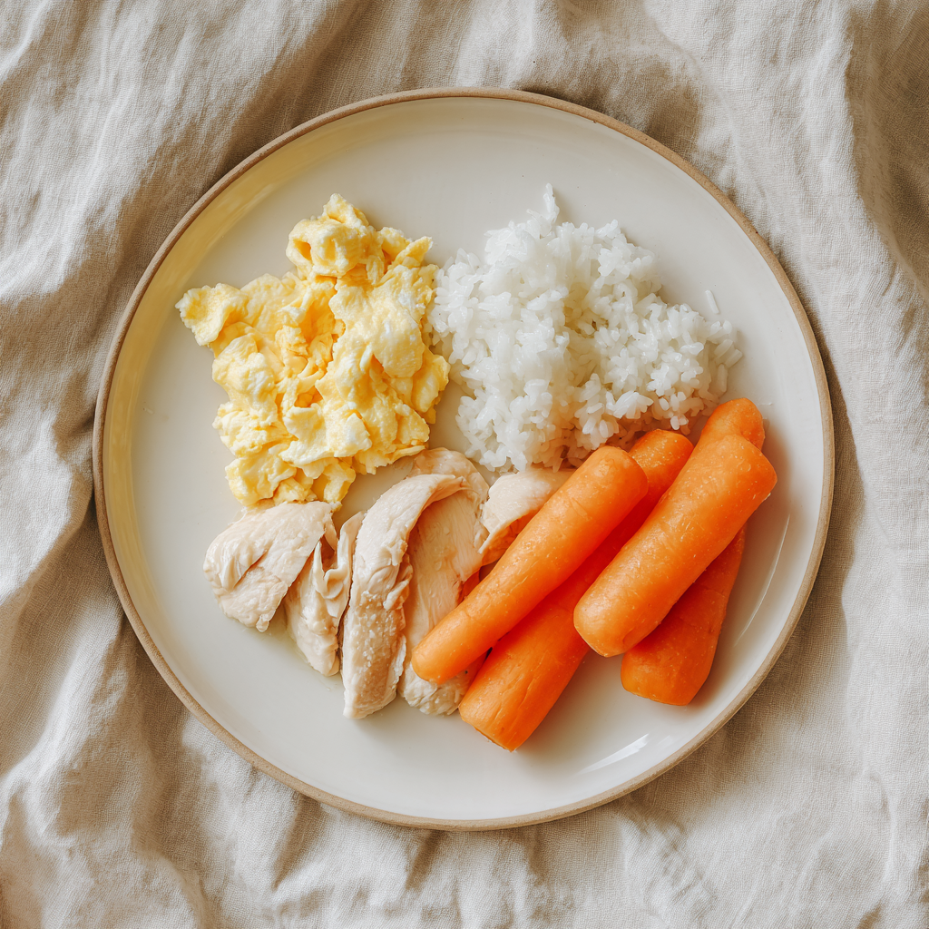 bland diet meal plan on white plate