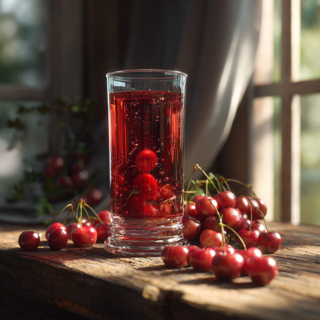 tart cherry juice for gout glass with fresh cherries