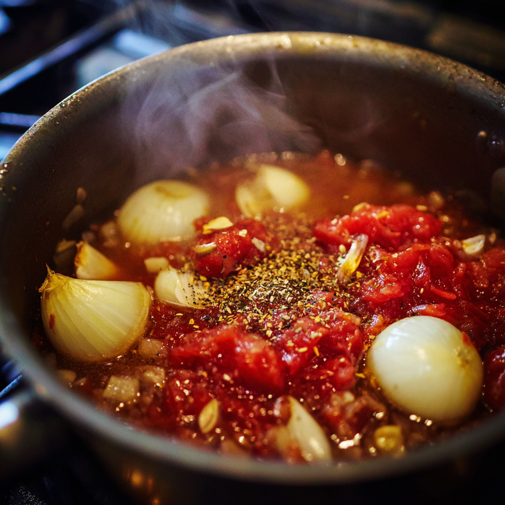Turning crushed tomatoes into sauce