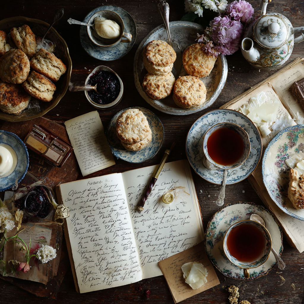 Vintage tea recipe card with tea spread