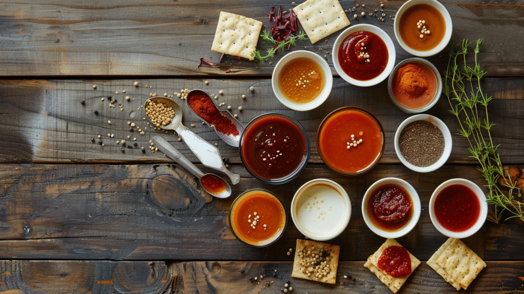 Hot sauce spice scale tasting setup with various heat levels
