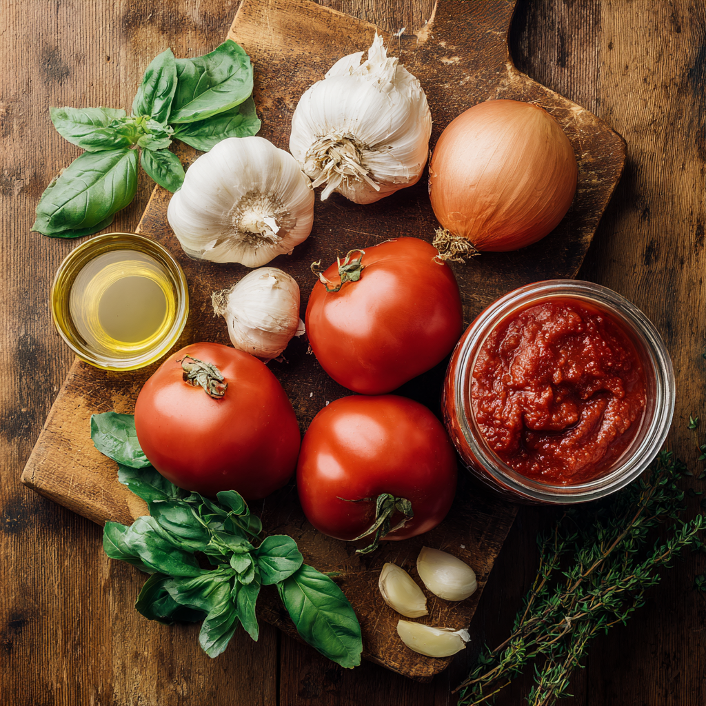 Ingredients for traditional spaghetti sauce