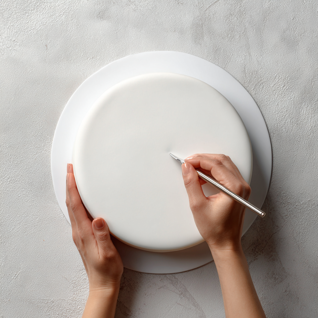applying fondant icing on cake