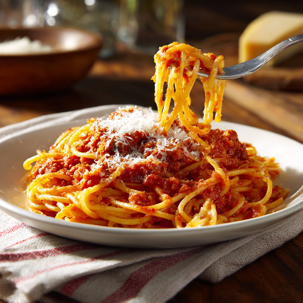 Spaghetti served with traditional sauce