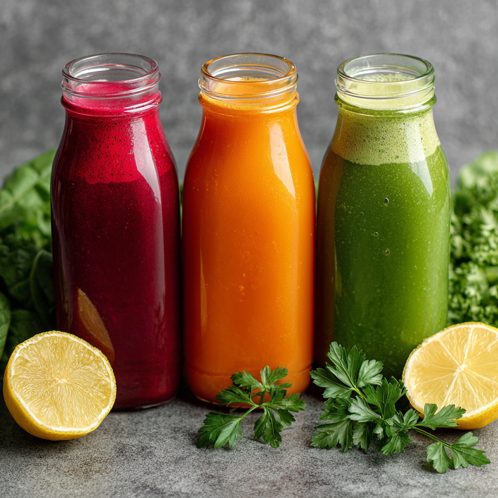 Three bottles of liver cleanse juice detox