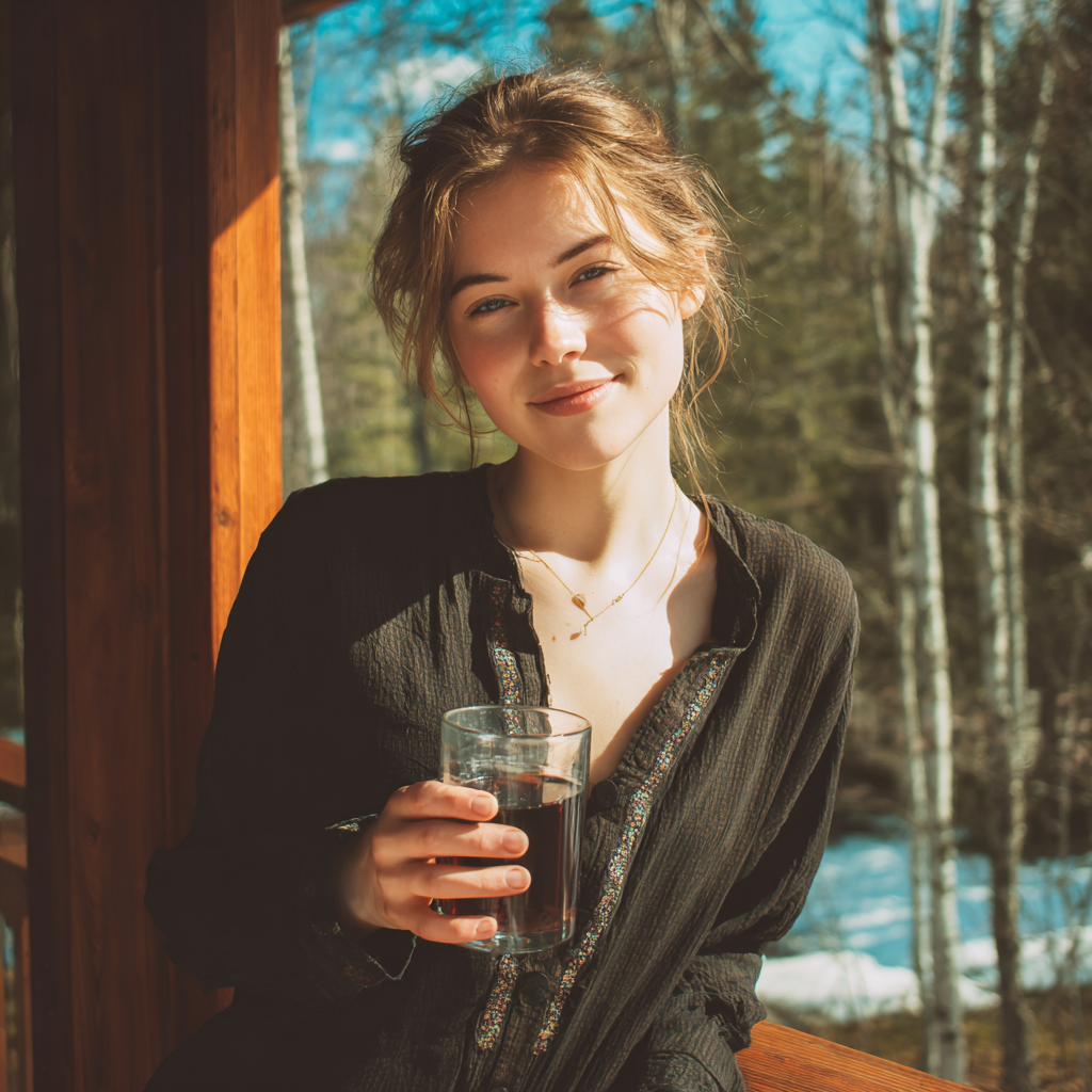 Serving birch tree juice in spring